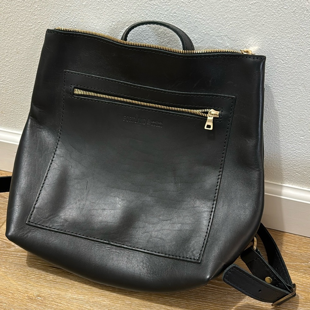 Portland leather black backpack